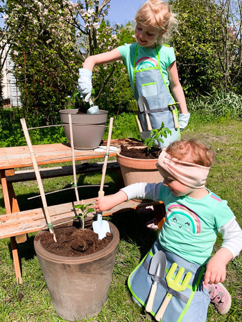 Tuinschort met tuingereedschap