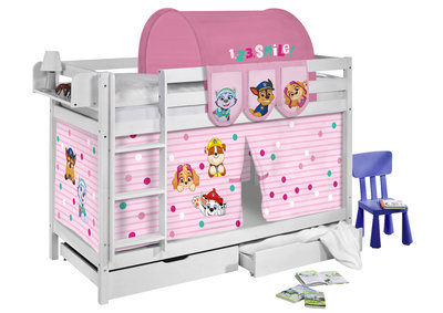 Stapelbed Paw Patrol Roze met tent en lattenbodems