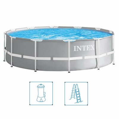 Intex 26716GN Prism Frame Zwembad 366x99 cm + Filterpomp en Trap Grijs