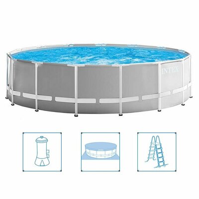 Intex 26726GN Prism Frame Zwembad 457x122 cm + Filterpomp en Trap + Accessoires Grijs