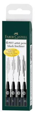 Faber Castell FC-167115 Tekenstift Faber-Castell Pitt Artist Pen Etui 4 Stuks Zwart M/F/S/XS