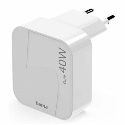 Hama Snellader GaN 2x USB-C Inklapbare Mini-Oplader PD 40W Wit
