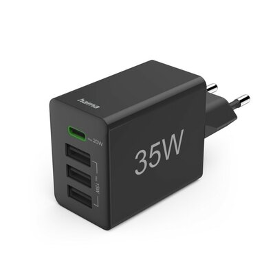 Hama Snellader 1x USB-C PD 3x USB-A 35W Zwart