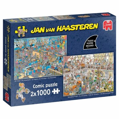 Jumbo Puzzel Jan van Haasteren De Bouwmarkt & De Verbouwing 2x1000 Stukjes + Poster