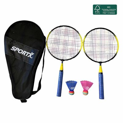 SportX Mini Badmintonset Blauw/Geel/Zwart