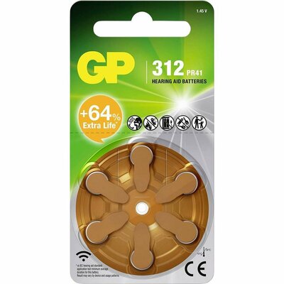 GP Gehoorapparaat Batterijen ZA 312 1.4V 6 Stuks