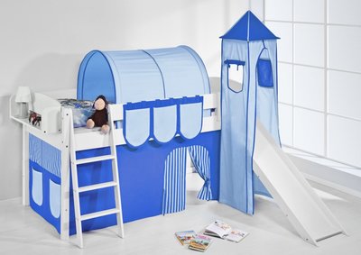 Halfhoogslaper IDA Blue met tent, toren en glijbaan