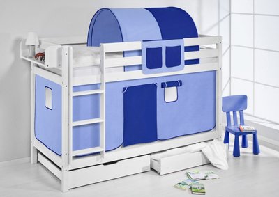 Stapelbed Blauw met tent en lattenbodems