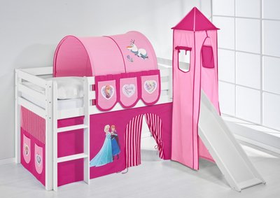 Halfhoogslaper Frozen Roze met tent, toren en glijbaan