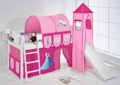 Halfhoogslaper IDA Frozen Roze met tent, toren en glijbaan