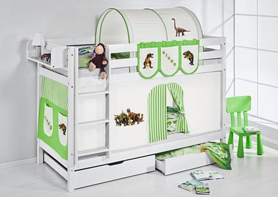 Stapelbed Dino Groen met tent en lattenbodems