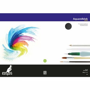 Kangaro K-5314 A2 Aquarelblok 300 Gram 12 Vel Zwart Kangaro K-5314 A2 Aquarelblok 300 Gram 12 Vel Zwart