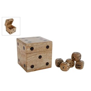 Magohouten Dobbelsteendoos met 5 Dobbelstenen 9x9x9 cm Magohouten Dobbelsteendoos met 5 Dobbelstenen 9x9x9 cm