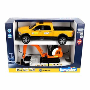 Bruder 02546 Ram 2500 Power Wagen Rental Service met Aanhangwagen + Minibagger