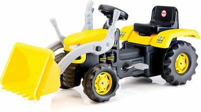 Dolu Traptractor met Voorlader & Claxon Geel/zwart