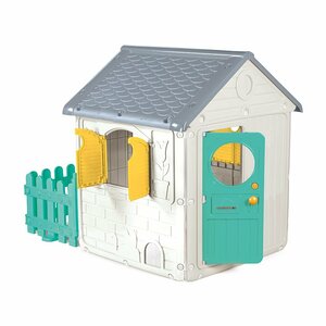 Dolu Speelhuis met Tuinhek & Deurbel Wit/Groen/Grijs/Geel 122.5x156x104cm