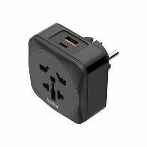 Hama Reisadapter Type E/F 3-polig EU 1x USB-C 1x USB-A PD 20W Zwart