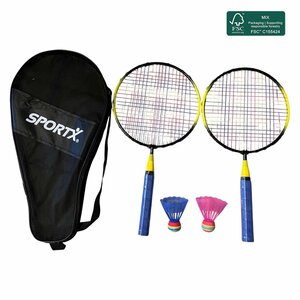 SportX Mini Badmintonset Blauw/Geel/Zwart