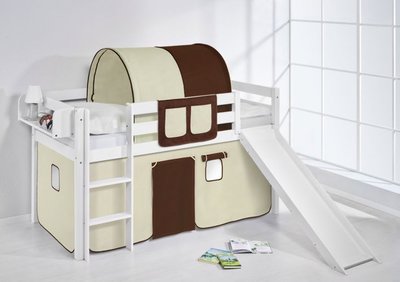 Halfhoogslaper Bruin beige met tent en glijbaan