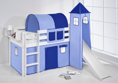 Halfhoogslaper Blauw met tent, toren en glijbaan