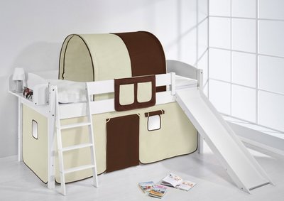 Halfhoogslaper IDA Bruin beige met tent en glijbaan