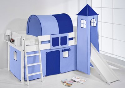 mannetje Gymnastiek geweld Halfhoogslaper Blauw met tent, toren en glijbaan voor de kinderkamer bij  Kindermeubelwereld.nl