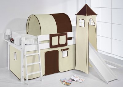 Halfhoogslaper IDA Bruin beige met tent, toren en glijbaan