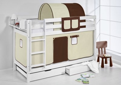 Stapelbed Bruin beige met tent en lattenbodems