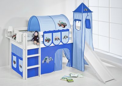 Halfhoogslaper Tractor Blauw met tent, toren en glijbaan