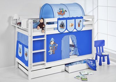 Stapelbed Piraat Blue met tent en lattenbodems