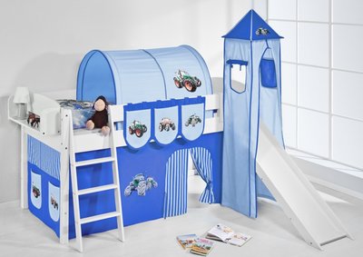 Halfhoogslaper IDA Tractor Blauw met tent, toren en glijbaan