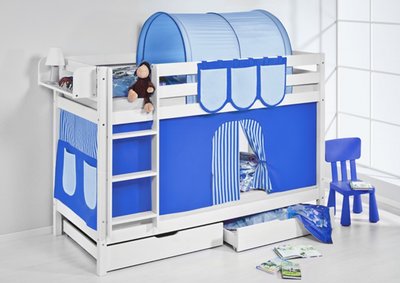 Stapelbed Blauw met tent en lattenbodems