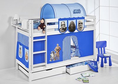 Stapelbed Star Wars Blauw met tent en lattenbodems